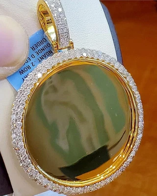 14k 镀黄金男式 2.00 克拉圆形切割莫桑石经典记忆吊坠 — 第 1/4 张图片