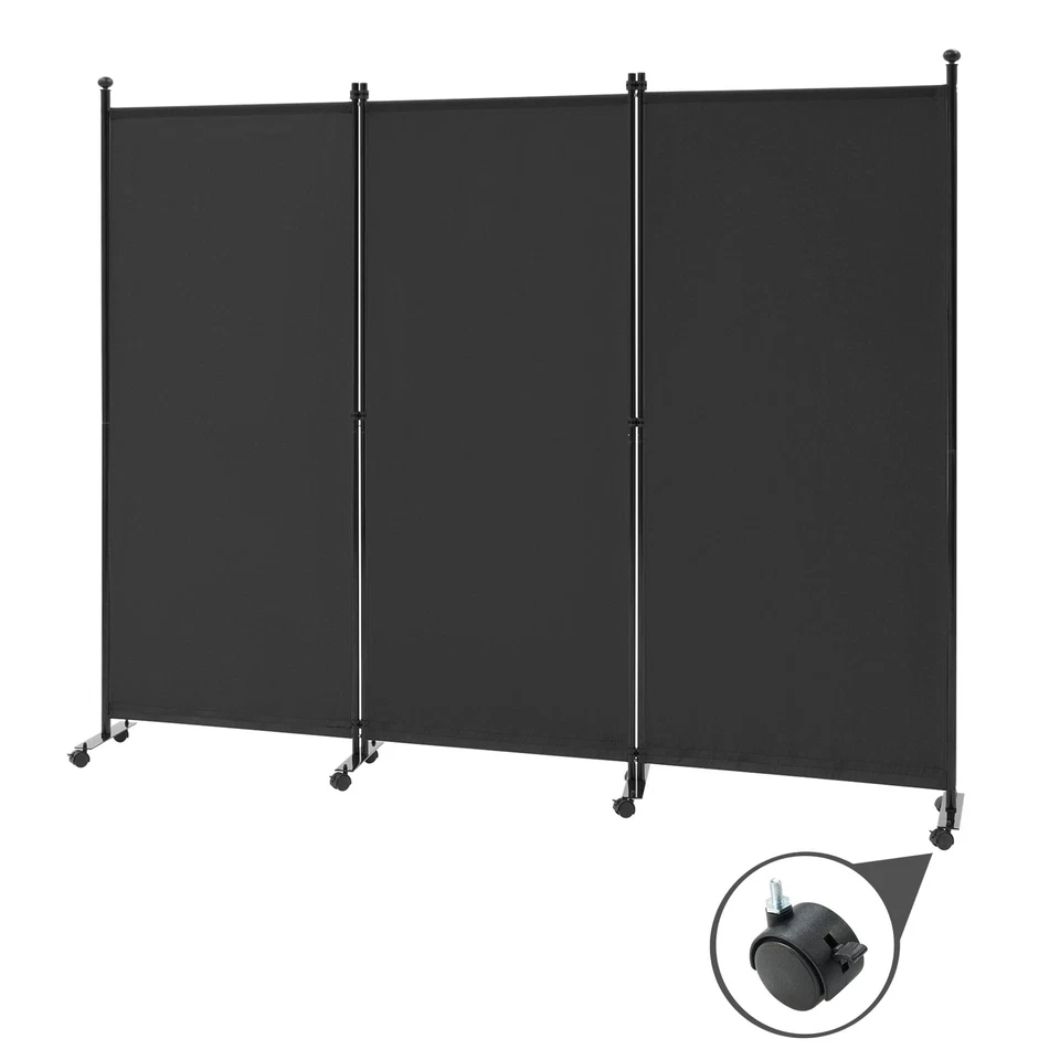 3 Panel Rolling Room Divider, Folding Partition Privacy Screens, Freestanding... - Image 1 of 4
