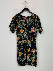 Warehouse Black Floral Wrap Dress Mini Short Sleeve V Neck Lightweight 8 UK - Picture 1 of 14