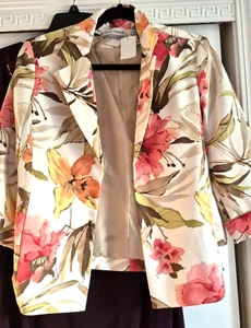 Alfred Dunner Size 12P Open Front Blazer 3/4 Sleeves Lined Lightweight Floral - Picture 1 of 13