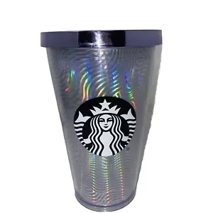 Starbucks Cold Cup Tumbler Clear Silver Iridescent Waves Purple Grande 2014 - Foto 1 di 11