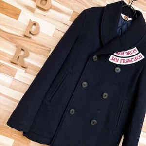 BEN DAVIS Arch Logo Wool Coat M Navy x White Size m - Picture 1 of 6