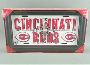 MLB Baseball CINCINNATI REDS Quartz Hang Or Stand Framed License Plate Clock NEW - Picture 1 of 5