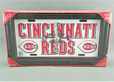 MLB Baseball CINCINNATI REDS Quartz Hang Or Stand Framed License Plate Clock NEW - Image 1 of 4