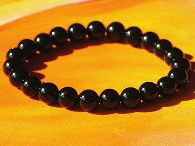 Herren / Damen Handgemacht 8mm Edelstein Perlen Armband - Naturschwarz Achat - Bild 1 von 3