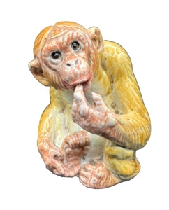 Vintage Italy Majolica Pottery Yellow Brown Monkey Sculpture - Picture 1 of 12