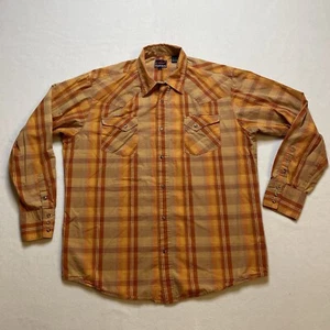Roper Western Shirt Mens XL Pearl Snap Long Sleeve Orange Plaid Cowboy - Picture 1 of 10