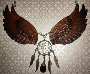 Handcrafted Brown Leather Wings Necklace with Dream Catcher Pendant - Picture 1 of 4