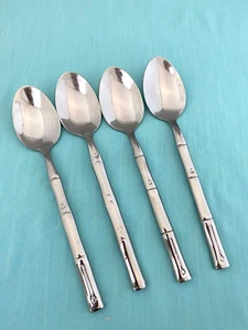 NUEVO 4 cucharaditas de bambú Hampton Forge cubiertos de acero inoxidable BRILLANTE 7" - Imagen 1 de 6