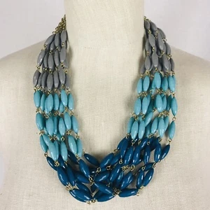 Jack E Ohs NYC Necklace Teal Turquoise Gray Beads Gold Tone Chain 11 Strand 24” - Picture 1 of 5