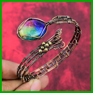 Mothers day Deal Oval Rainbow Solar Quartz Druzy Gemstone Bangle Jewelry Copper - Picture 1 of 6