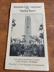 Mountain Lake Sactuary Singing Tower, Lake Wales Florida Folleto DE COLECCIÓN AÑOS 30 - Imagen 1 de 5