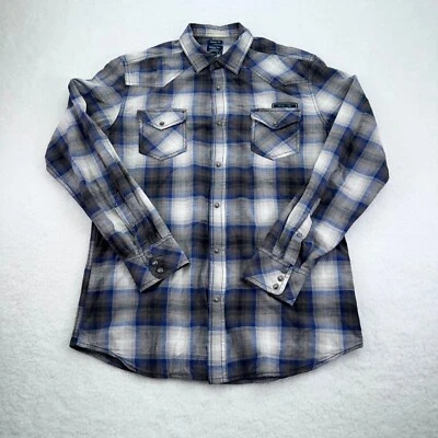 DieSel Shirt Mens Medium Gray Plaid Regular Fit Pearl Snap Western *NO BUTTON* - Image 1 of 4