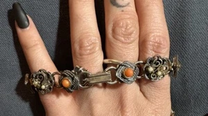 Antique Victorian Era Button Bracelet - Black Glass, Stones & Brass - circa 1880 - Picture 1 of 5