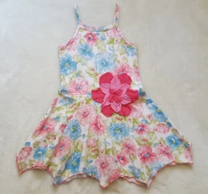 BABY B LULU "Audrey's Garden" White Pink Blue Green Floral Dress 4 Hanky Hem - Picture 1 of 7