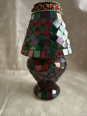Mosaic Votive,Tealight Lamp, New, 7.5”x4.5" Green Red P - Image 1 of 4