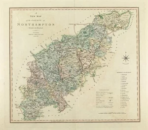map Northamptonshire 1804 by Smith engraved colour as issued large original - Picture 1 of 5