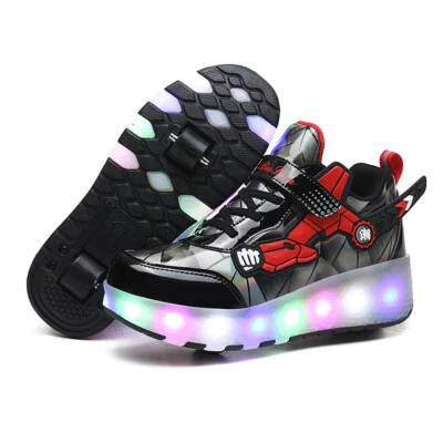 Boys & Girls LED Wheels Skates Shoes Kids 2 Wheels Flash Roller Shoe USB charges - Image 1 of 4