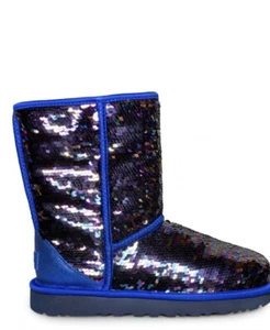 UGG CLASSIC SHORT SEQUIN NAVY FASHION SPARKLE WOMEN'S BOOTS SIZE US 8 NIB - Picture 1 of 7