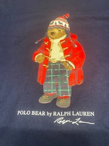 Ralph Lauren T-Shirt Mens Small Long Sleeve Polo Bear Winter Hat Navy Blue - Picture 1 of 9