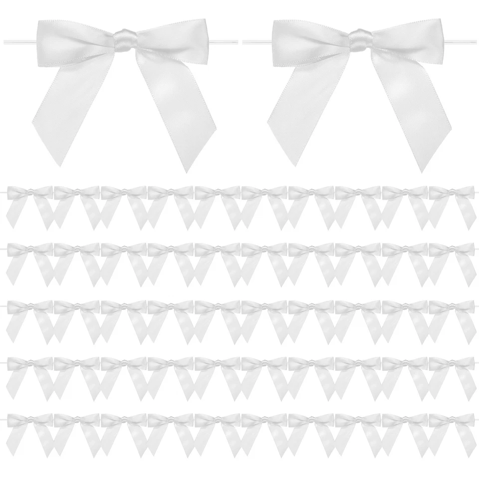 Упаковка из 50 атласных бантов для галстука с лентой, галстуки-бабочки 3,5 дюйма для рукоделия [белые] - Изображение 1 из 4