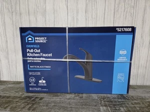 Project Source Everfield Pull-Out Kitchen Faucet Matte Black Finish 5217608 New - Picture 1 of 3
