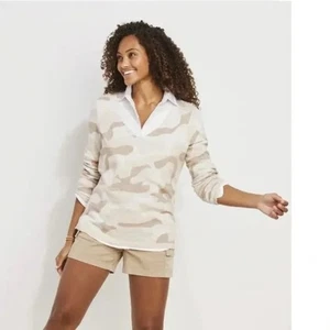 Vineyard Vines Camo Jacquard Merino Wool Blend Sweater Oatmeal Heather Women 3X - Picture 1 of 9