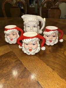 Vintage 1961 Inarco zwinkernder Weihnachtsmann Krug mit 2 Tassen & Zuckerdose - Bild 1 von 8
