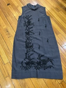 April Cornell Gray Sleeveless Dress w/Black Embroidered Floral Pattern Women's L - Picture 1 of 12