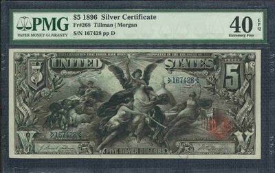 1896 $5 Education Silver Certificate FR 268 PMG 40 EPQ !!! - Image 1 of 4