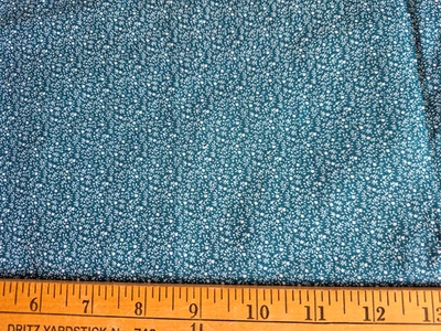 TINY WHITE  FLORAL PRINT ON HORIZON BLUE  COTTON  FABRIC  19X44 INCHES - Image 1 of 2