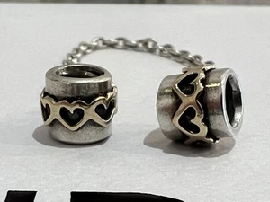Authentic Pandora Silver & 14k Gold Heart Safety Chain 925 Ale 790307 - Picture 1 of 5