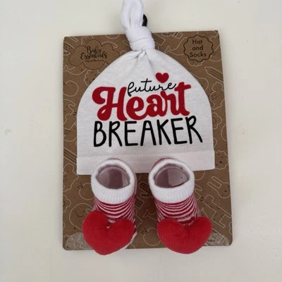 NEW (0-6M) Hat and Bootie Socks Red Hearts “Future Heartbreaker” Baby Essentials - Image 1 of 4