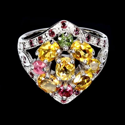 925 Sterling Silver Ring Oval Citrine Rhodolite Tourmaline Gemstone Jewelry 8 Foto 1 de 4