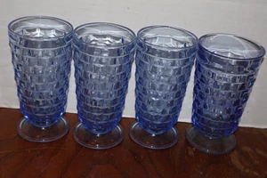 4 Vtg Indiana Glass Whitehall Ice Blue Iced Tea Footed Tumbler Cubist Colony - Picture 1 of 2