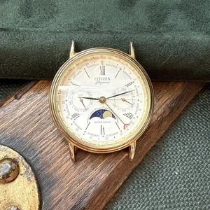 Vintage Citizen Elegance Moonphase Triple Calendar Men's Watch Working - Picture 1 of 3