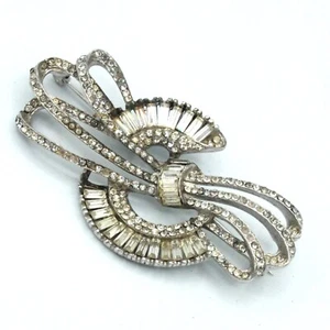 Vtg Alfred Phillippe Unsigned Crown Trifari Rhinestone Brooch Pin 1940s Art Deco - Picture 1 of 4