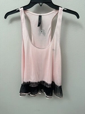 Victoria's Secret Camisola Acanalada Rosa con Ribete de Encaje Negro Adornado Mediano NUEVO Foto 1 de 4