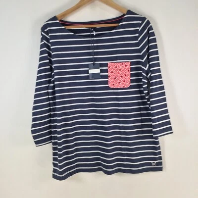 NEW Crew clothing company womens t shirt 16 navy blue striped 3/4 sleeve 105528 - Image 1 of 4