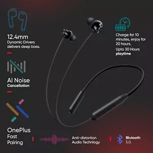 Oneplus Bullets Wireless Z2 - Magico Black Neckband With Mic || EBAY SALE - Picture 1 of 6