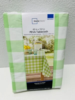 Mainstays 60 inch x 102 inch " PEVA Rectangular Tablecloth - Lime Green/white - Image 1 of 4