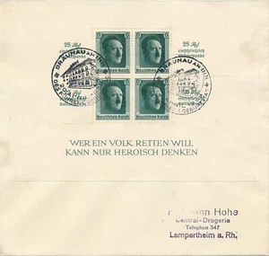 Cover Germany 1937 Mi 648 SC B104 WWII 3rd Reich Hitler Birthday Sheet FDC - Picture 1 of 2