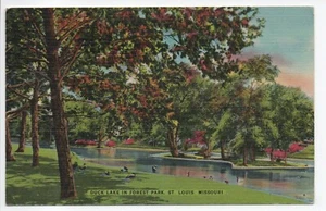 Duck Lake im Forest Park St Louis MO Missouri malerische Leinen-Postkarte nicht verschickt - Bild 1 von 13