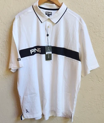 Ping Golf Shirt Mens XL Cotton Blend S/S White w/ Black Band Button Front NWT - Image 1 of 4