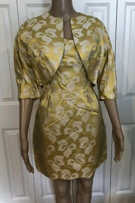 Vtg 1950/60s Lee Claire S Gold Floral Cocktail Dress Jacket Mellons Gray Shop NC - Image 1 of 4