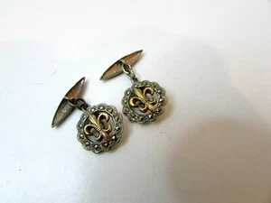 ANTIQUE STERLING SILVER 925 FLEUR DE LIS GP MARCASITES CUFFLINKS - Picture 1 of 4