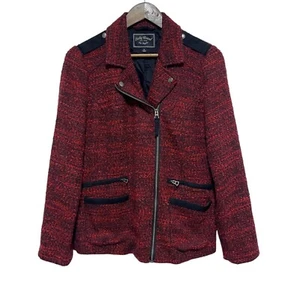 Chaqueta Lucky Brand para mujer S roja a cuadros tweed moto totalmente forrada cremallera frontal militar - Imagen 1 de 13
