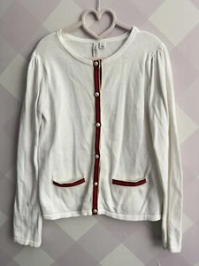 Janie and Jack Girl Stripe Trim Cardigan white Cotton Girls Size 8 - Picture 1 of 5