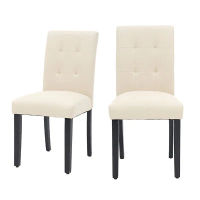 36.5" Set of 2 Dining Room Chairs Kitchen Seats PU Leather Cover with Wood Legs - Image 1 of 4