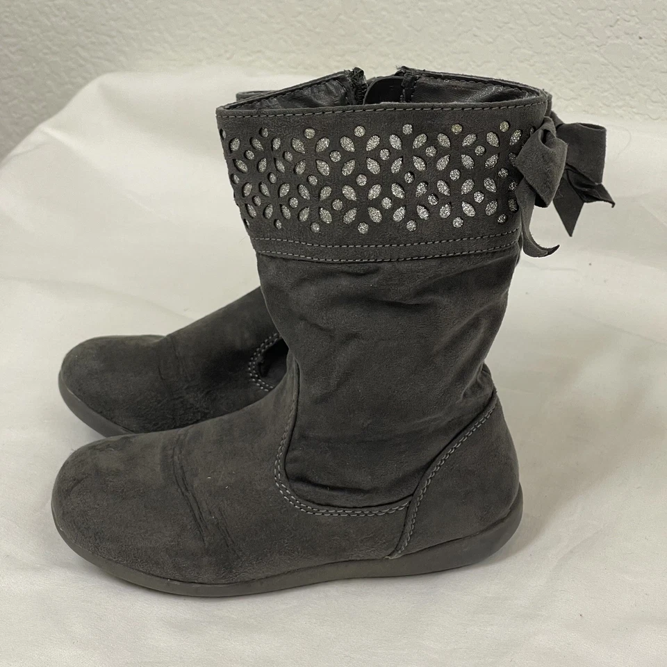 Cherokee Niñas Pequeñas Talla 11 Invierno Moda Botas Gris Imitación Gamuza Cremallera Arco Foto 1 de 4